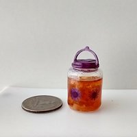 1:12 Dollhouse miniature large tea jar filled with faux tea and ice cubes REF Purple lidded