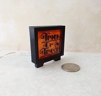 1:12 dollhouse Halloween light box Battery operated light up Trick or Treat sign on external wires