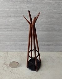 1:12 scale miniature mid-century modern walnut coat rack with umbrella stand MCM style coat rack with umbrella holder REF Walnut