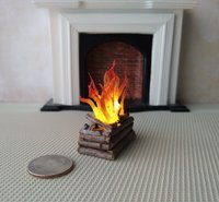 1:12 Dollhouse realistic light up firelogs with flickering flames Battery operated lit logs 1 unit