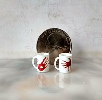 1:12 Dollhouse miniature white mug with bloody hand print and blood spatter PRICE is for ONE REF Bloody