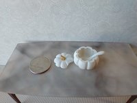 1:12 scale dollhouse pumpkin tureen with lid and ladle for Halloween Thanksgiving Decorative jar as centerpiece for fall decoration REF White