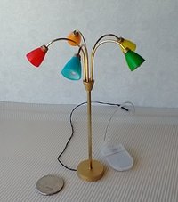 RESERVED 1:12 scale dollhouse mid-century style 5-arm floor lamp with shades in multiple colors Battery operated dollhouse lamp with external wires