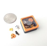 1:12 scale miniature gift boxed Halloween cookies 16 assorted pumpkins skulls candy corn and bats in box with dividers and clear window REF Black base
