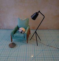 1:12 Dollhouse mid-century styled floor lamp Black tripod floor lamp Battery operated LED lamp with external wires REF Grasshopper