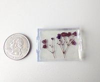 1:12 scale rectangular serving tray with pressed purple flowers Faux lucite tray with handles