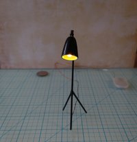 1:12 Dollhouse mid-century styled floor lamp Black tripod floor lamp Battery operated LED lamp with external wires REF Grasshopper