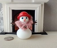 1:12 Dollhouse miniature light up snowlady with rabbit fur shawl and red hat Battery operated holiday decor REF Snowlady