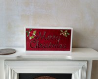 1:12 Dollhouse Merry Christmas light box Battery operated holiday light box No external wires REF Red bgound