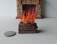 1:12 Dollhouse realistic light up firelogs insert with flickering flames Battery operated lit logs 1 unit Fireplace not included