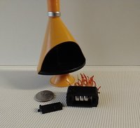 1:12 Dollhouse miniature Mid century modern free standing fireplace MCM orange fireplace inspired by Malm fireplace Retro fireplace REF orange