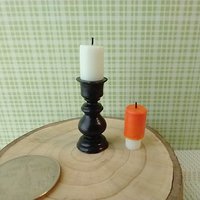 1:12 or play scale black candlestick holder with two removable candles (white and orange) REF Resin short holder