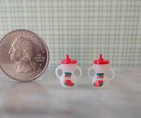 1:12 Dollhouse miniature holiday-themed sippy cup with easy grip handles REF Red lid, snowman + stocking Price is for EACH