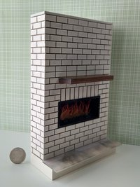 1:12 Dollhouse modern brick patterned fireplace with flickering insert slide switch battery opeated by two AAA batteries Free standing