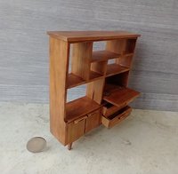 1:12 scale dollhouse mid-century modern wall unit room divider in cherry wood MCM display / book case with flip down door hinged doors working drawers