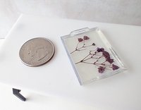 1:12 scale rectangular serving tray with pressed purple flowers Faux lucite tray with handles