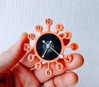1:12 Dollhouse orange sunburst wall clock with black vinyl record clock face Mid-century styled wall clock