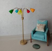 RESERVED 1:12 scale dollhouse mid-century style 5-arm floor lamp with shades in multiple colors Battery operated dollhouse lamp with external wires