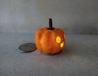 Battery operated miniature light up Jack-O-Lantern Pumpkin LED light for Halloween No external wires REF Bunny teeth