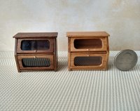 1:12 Dollhouse 2-tier bread box or goodies box with hinged doors and clear windows in solid walnut