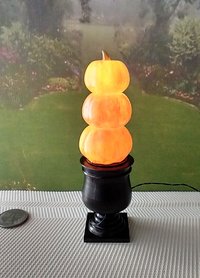1:12 Dollhouse miniature stacked Halloween pumpkins in black planter Battery operated Halloween light with external wires