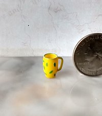 1:12 Dollhouse miniature yellow mug with random green leaves PRICE is for ONE REF Green leaves