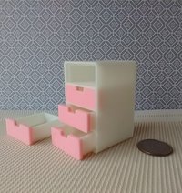 MADE TO ORDER Pink 1:12 Dollhouse 4-drawer unit storage chest of drawers with rounded corners contemporary style for mini home office or craft room REF Pink