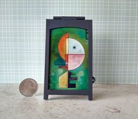 1:12 scale miniature sidewalk sign holder, 2-sided for changeable sinage Hinged and fold-flat for storage REF Credit card size - Black