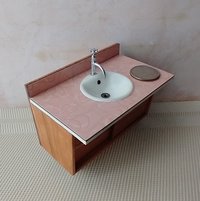 1:12 Dollhouse mid-century styled bath single sink vanity cabinet Angled cabinet undermount sink with backsplash and sliding doors