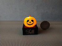 Battery lighted miniature Jack-o-Lantern Pumpkin light on black stand Halloween light for 1-inch scale or play scale REF 1 ghost + Skellington