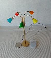 RESERVED 1:12 scale dollhouse mid-century style 5-arm floor lamp with shades in multiple colors Battery operated dollhouse lamp with external wires