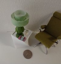 1:12 dollhouse mid-century modern style table lamp with tiered shade MCM retro style table lamp REF Green