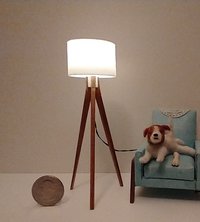 RESERVED for Robin 1:12 Dollhouse miniature tripod floor lamp cherry wood legs Modern tripod lamp Battery operated floor lamp with external wires