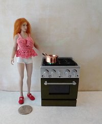 RESERVED 1:12 Dollhouse gas stove with  light up oven and four burners with suggested blue flames Door and faux drawer in green