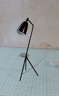 1:12 Dollhouse mid-century styled floor lamp Black tripod floor lamp Battery operated LED lamp with external wires REF Grasshopper
