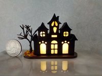 PREORDER Deposit of $1 for one unit of miniature light up halloween haunted house with leafless tree Battery operated for 1-inch scale or play scale