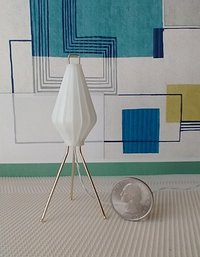 1:12 scale dollhouse mid-century modern tripod floor lamp Inspired by the 60s cocoon floor lamp Battery operated MCM lamp with external wires