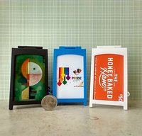 1:12 scale miniature sidewalk sign holder, 2-sided for changeable sinage Hinged and fold-flat for storage REF Credit card size - White