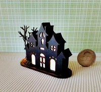 Miniature light up halloween haunted house with leafless tree Battery operated for 1-inch scale or play scale REF 3