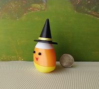 Dollhouse miniature lighted candy corn witch Battery operated Halloween decor for 1:12 or play scale REF Yellow hat trim A