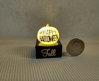 Battery lighted miniature Jack-o-Lantern Pumpkin light on black stand Halloween light for 1-inch scale or play scale REF White pumpkin