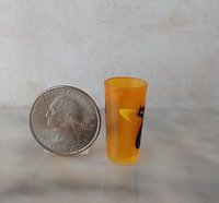 1:6 Play scale dollhouse miniature MCM themed tumbler with atomic cat and boomerang decals REF Orange