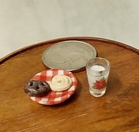 1:12 Dollhouse miniature glass of milk and cookies on ceramic plate for Santa REF Poinsettia