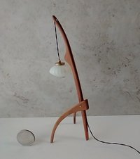 1:12 dollhouse miniature mid-century style floor lamp with sculptural tripod legs in solid cherry Rispal inspired Praying mantis lamp Battery operated LED lamp REF Cherry wood