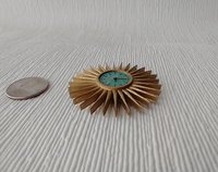 1:12 Dollhouse sunburst wall clock with 28 rays in golden finish Mid-century patterned green clock face Non-working clock