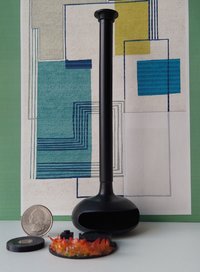 1:12 Dollhouse miniature hanging modern fireplace with battery operated flickering insert REF Black