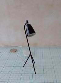1:12 Dollhouse mid-century styled floor lamp Black tripod floor lamp Battery operated LED lamp with external wires REF Grasshopper