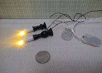 1:12 Dollhouse set of two floor candlestick holders with flickering flames Battery operated light up candles in a pair of candlestick holders