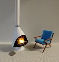 1:12 Dollhouse miniature Mid century modern free standing fireplace MCM white fireplace inspired by Malm fireplace Retro fireplace REF White