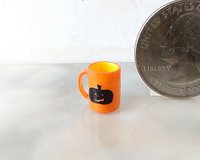 1:12 Dollhouse miniature orange mug with black pumpkin decals PRICE is for ONE REF Straight orange